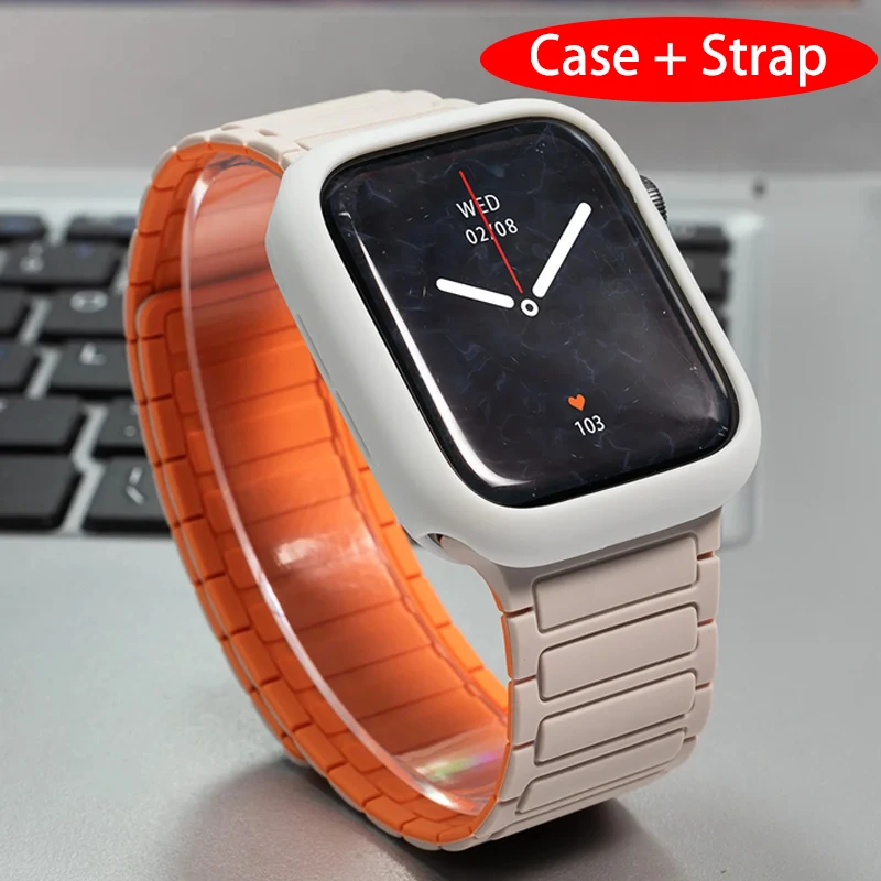 Candy Silicone Case+Strap For Apple Watch Series 10 9 8 7 46 42mm Band SE 6 5 4 44 40mm Magnetic correa Strap iwatch Ultra 49mm