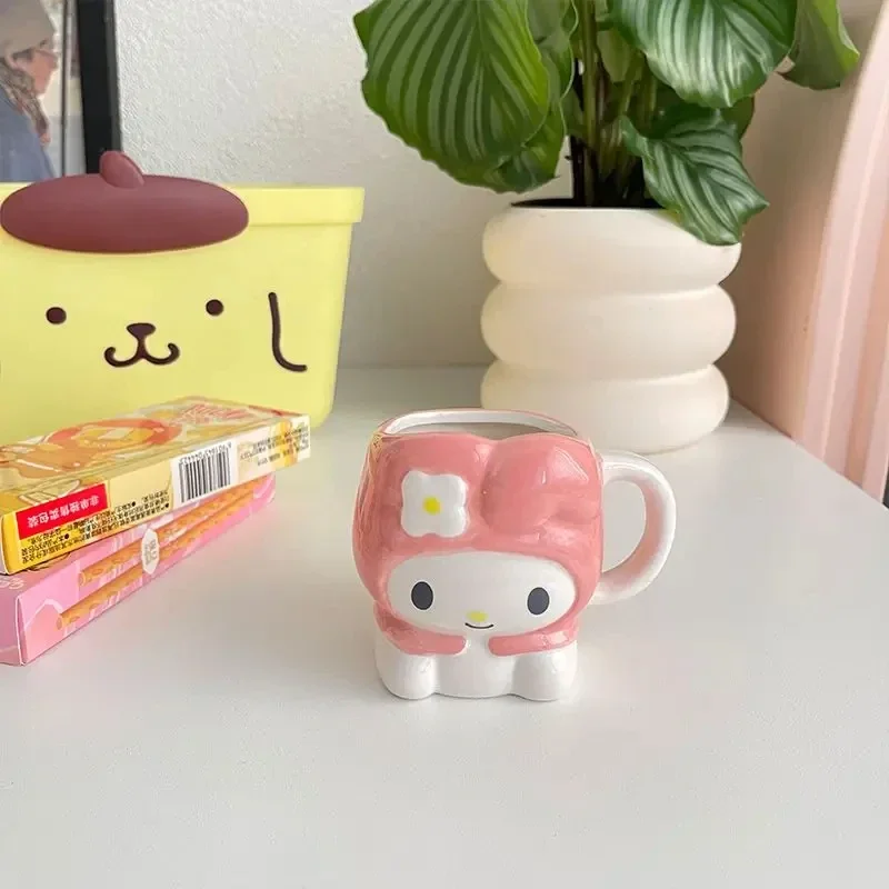 Sanrio Hello Kitty Kuromi My Melody Pompom Purin Anime Cartoon Ceramic Mug 2k Couple Same Mug Fun Shape Kawaii Water Cup Gift