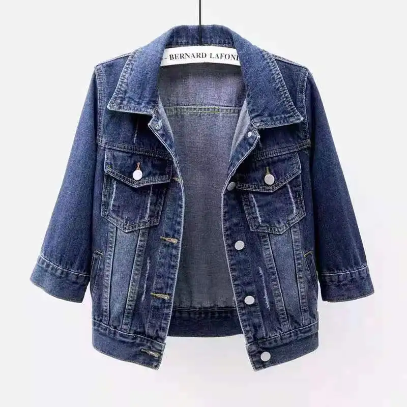 Denim Jacket Women 2023 Three Quarter Sleeves Jean Jacket Woman  Comfortable Denim Coat Chaqueta Vaquera Mujer Veste Jeans Femme