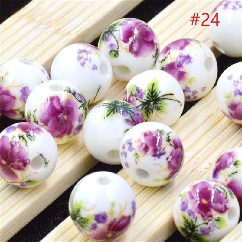 20pcs Round Millefiore Ceramic Beads Flower Bead 8 10 12mm Big Hole Porcelain Loose Bead Diy Earring Jewelry Findings Handmade