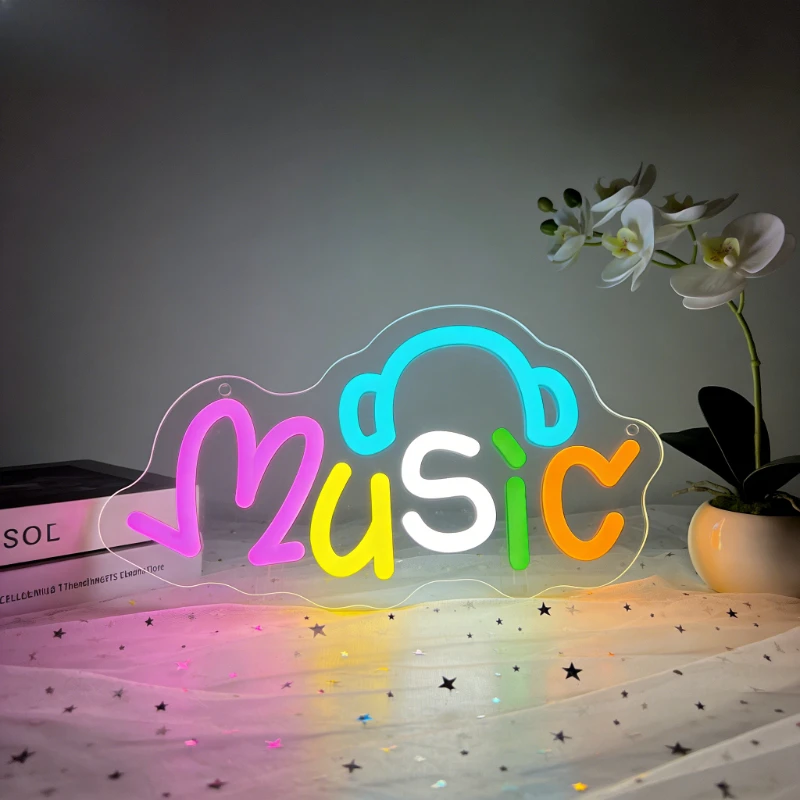 

Красочная неоновая LED-подсветка в виде музыкальных наушников, настенный светильник с USB-питанием и регулировкой яркости для музыкальной студии, игровой комнаты, бара, декора подростковой спальни, подарок