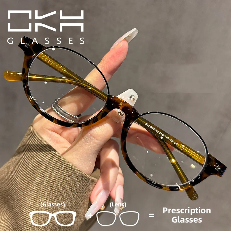 

OKH 31312 British Retro Half-frame Trendy Men's and Women's Oval Myopia Prescription Eyeglasses Reading