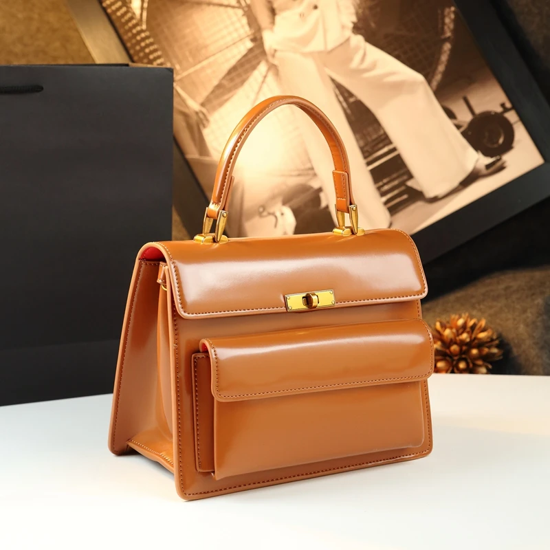 

2025 New Genuine Leather Women Handbags Single-shoulder Crossbody Bag Commuter Wide Shoulder Strap Briefcase Top Handle Bags