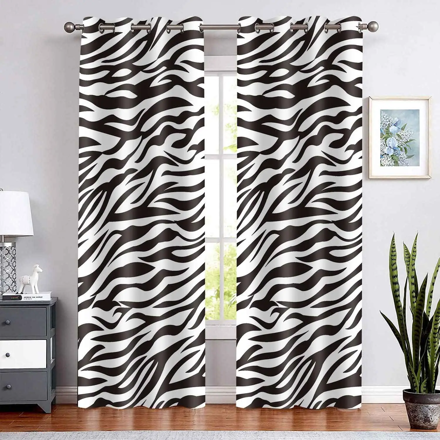 Zebra Print Blackout Curtains Zebra Stripes Window Curtains Simple Lines Geometric Window Treatments Drapes for Living, Bedroom
