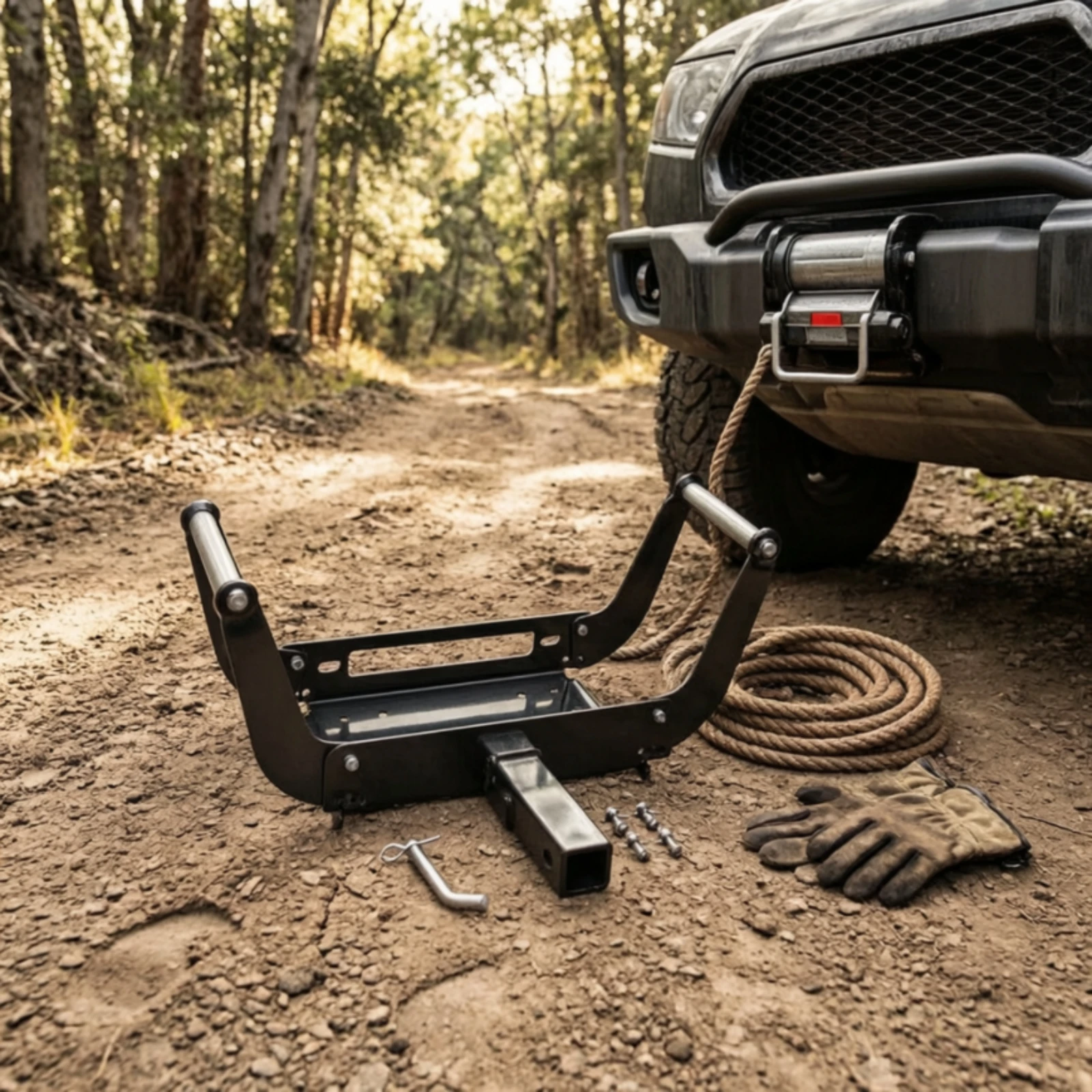 Winch Bracket with Hitch Receiver Bolt-on Winch Mount with 2-Inch Receiver Foldable Powder-Coated for Trailers, Fenders