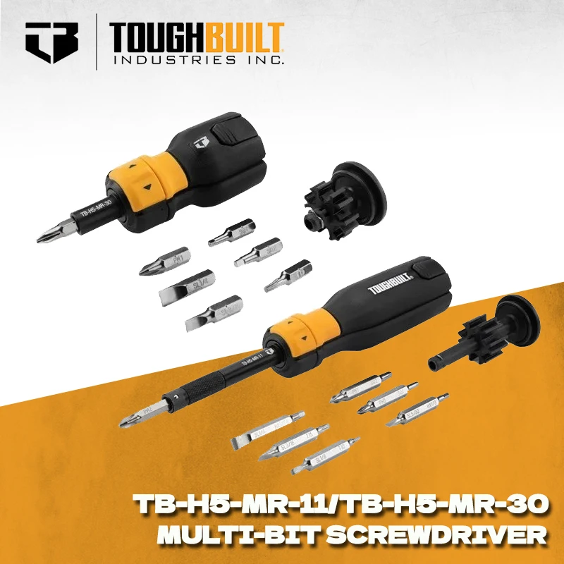 TOUGHBUILT TB-H5-MR-11 TB-H5-MR-30 9-Piece Bi-material Handle Ratcheting Screwdriver Hand Tools Toughbuilt Screwdriver