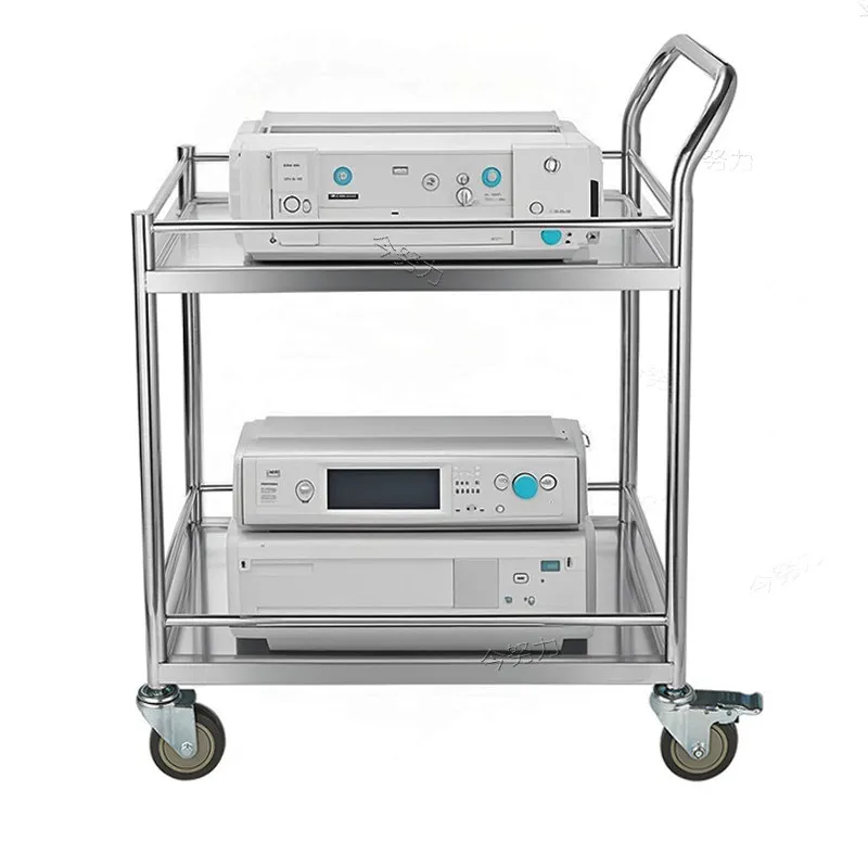 PYH 304 stainless steel trolley, laboratory instrument trolley, double-layer silent handling fence dining car