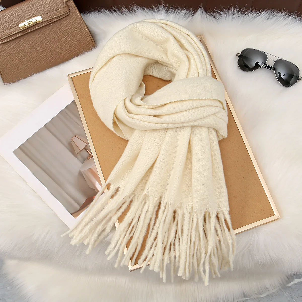 

New Women Scarf Female Winter Warm Thickened Cashmere Solid Color Long Scarves Soft Tassel Shawl Viscose Wrap Shawls 180*60cm