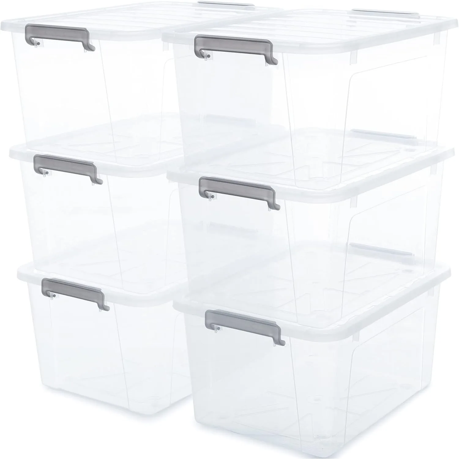 6 Packs 44.4 QT Plastic Storage Bins with Lids Large Stackable Storage Containers for Organizing Clear Storage Box