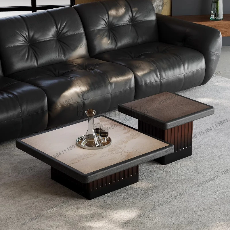 

Italian minimalist rock slab coffee table combination square living room home light luxury high-end solid wood ash wood