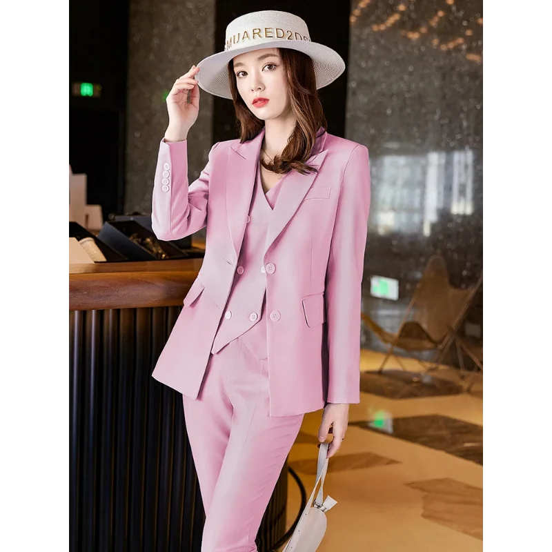 2024 Women Blazer Pants Sets Suits  Ladies Fashion 3 Piece Solid Formal Blazer Vest + Trousers for Work Business Wear Clothing