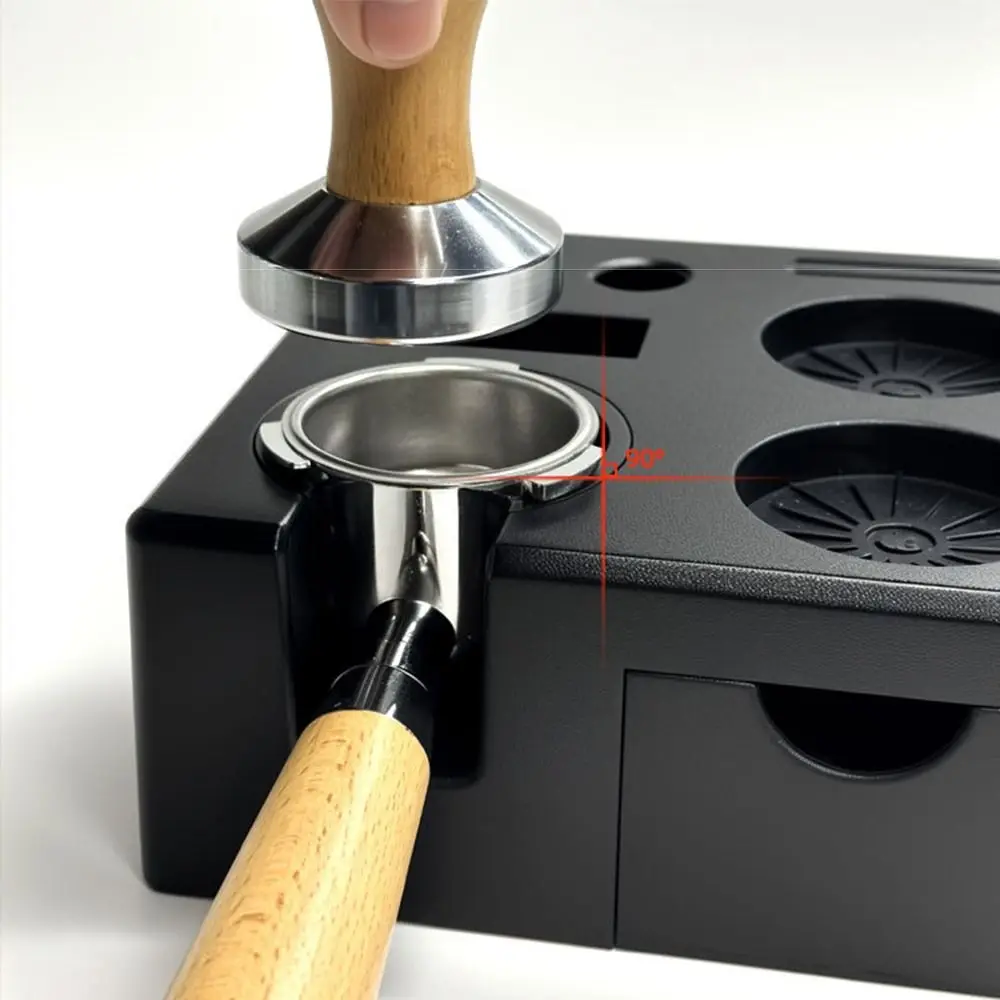 

Square Design Coffee Tamping Station with Storage Drawer Non-slip Bottom Coffee Tamper Stand Adjustable Multi-Functional