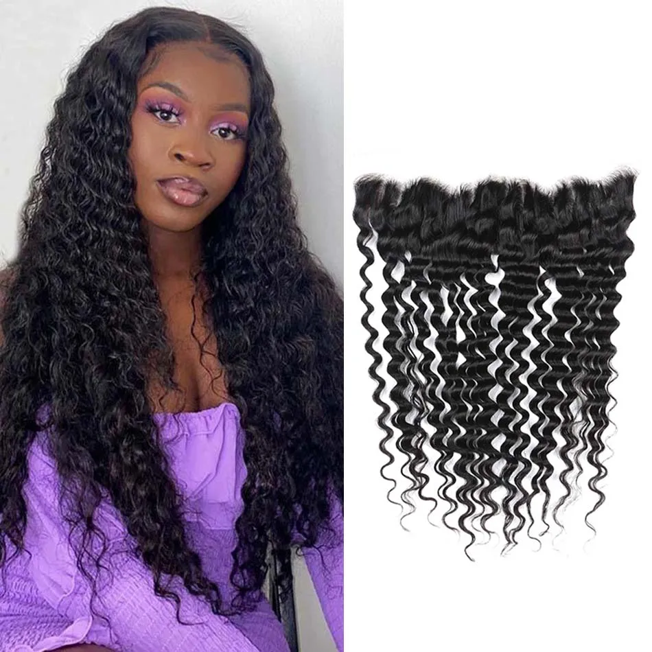 

Indian Deep wave Hair 13x4 Lace Frontal Closure Free/Middle/Three Part 8-22inch Natural Color Shinefull Remy Human Hair Closure