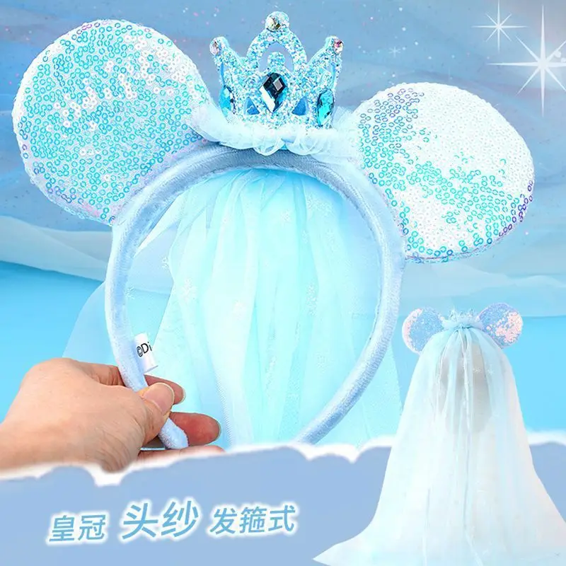 

Kawaii Disney Mickey Mouse Crown Headband Headband Female Cute Amusement Park Photo Cloak Headband Princess Hair Accessories