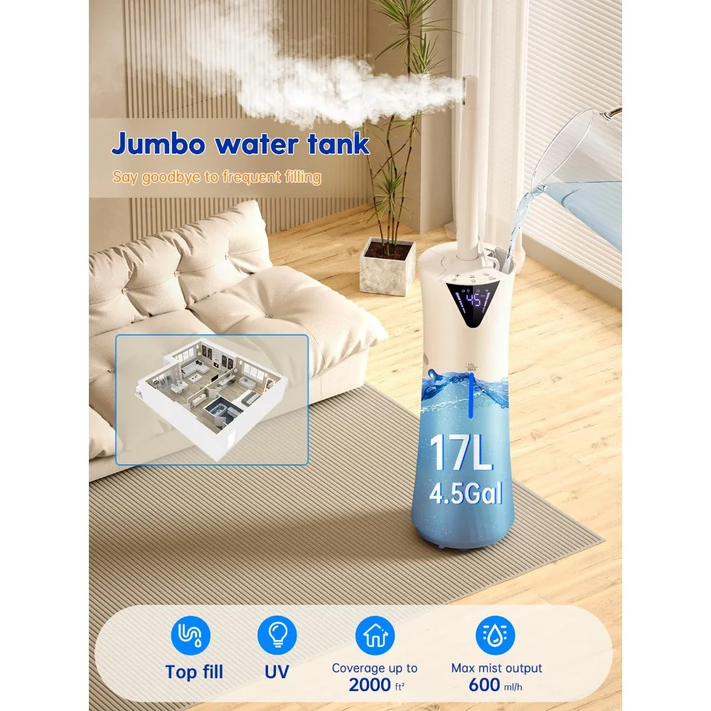 17L/4.5Gal Humidifiers with Smart App & Remote Control, Ultrasonic Cool Mist Large Humidifiers for Home