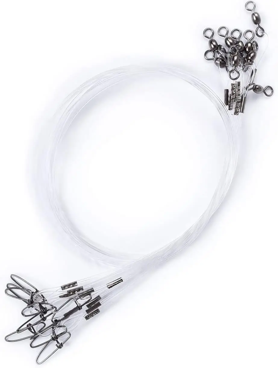 

50lb 100% Fluorocarbon Fishing Leaders, 20in, 10/20 Pcs, Saltwater/Freshwater with Swivel and Snap