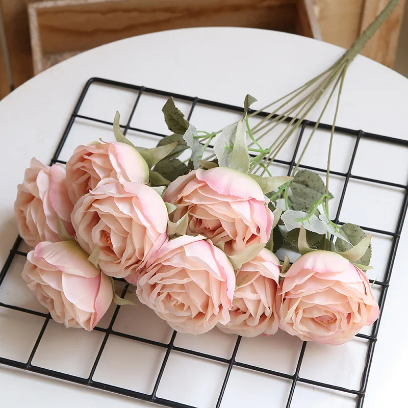 Artificial Rose Bouquet with 9 Heads, Home Furnishing, Hotel, Wedding Party, Desktop Flower Arrangement, Decoration Accessory