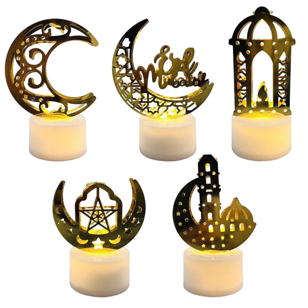 

5Pcs LED Eid Ramadan Candle Lights Muslim Tabletop Ornaments LED Candles Light Home Festival Party DIY Supplies