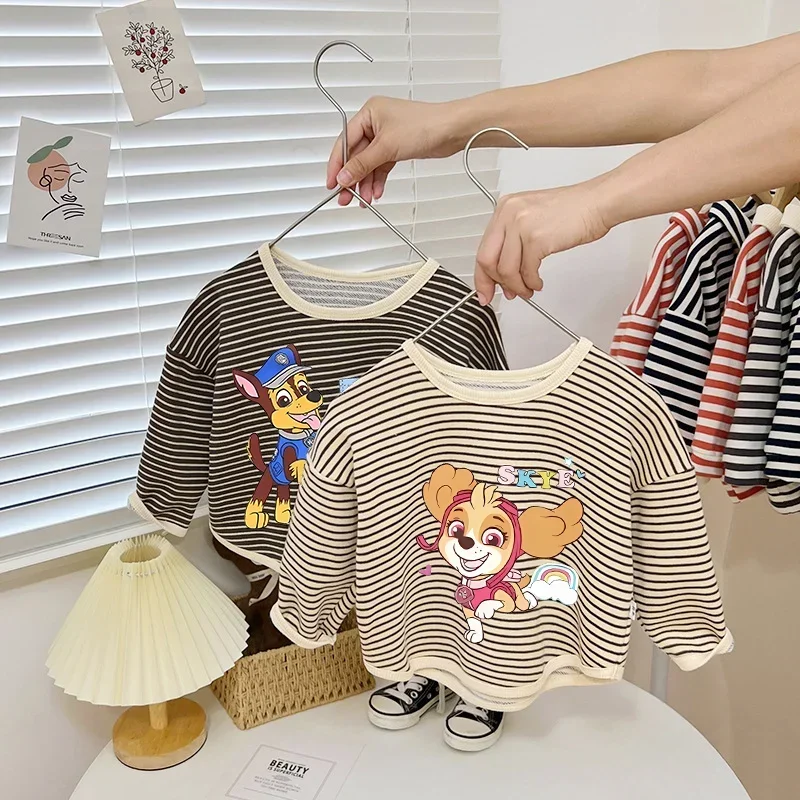 Paw Patrol Long Sleeve Spring Autumn New Fresh Literary Loose Striped clothes Kids Chase Skye Versatile Basic Base Shirt Gift