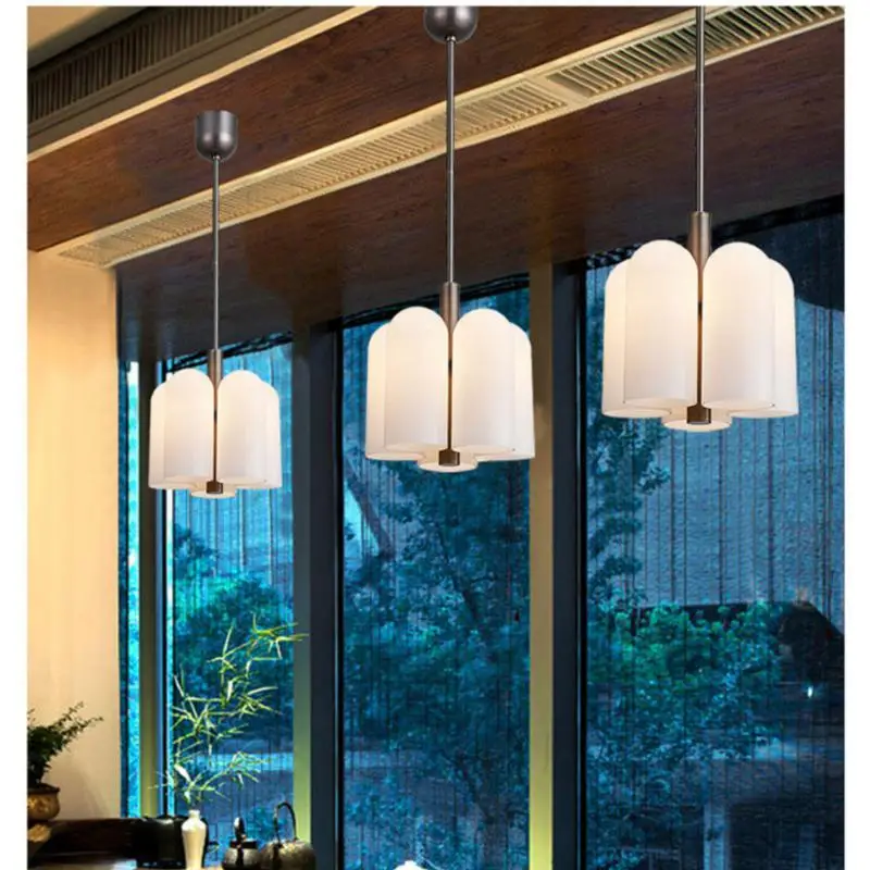 Ivory LED Pendant Light New Arrival Glass Cover Pipe Erected Hanging Novelty  Milky White Iron Chandelier for Loft kitchen Bar