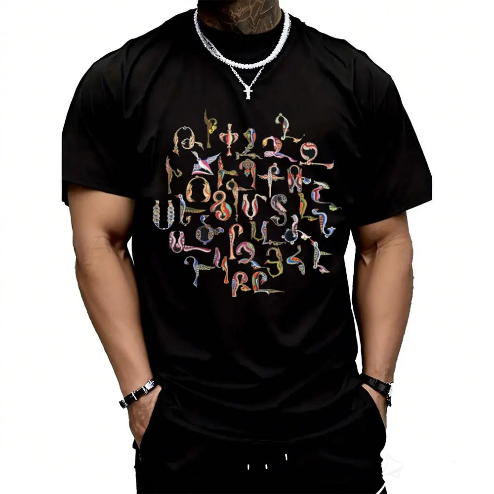 Camiseta con símbolos de Armenia y pájaros del alfabeto armenio, ropa de manga corta unisex para hombre, ropa vintage estampada, camisetas de moda