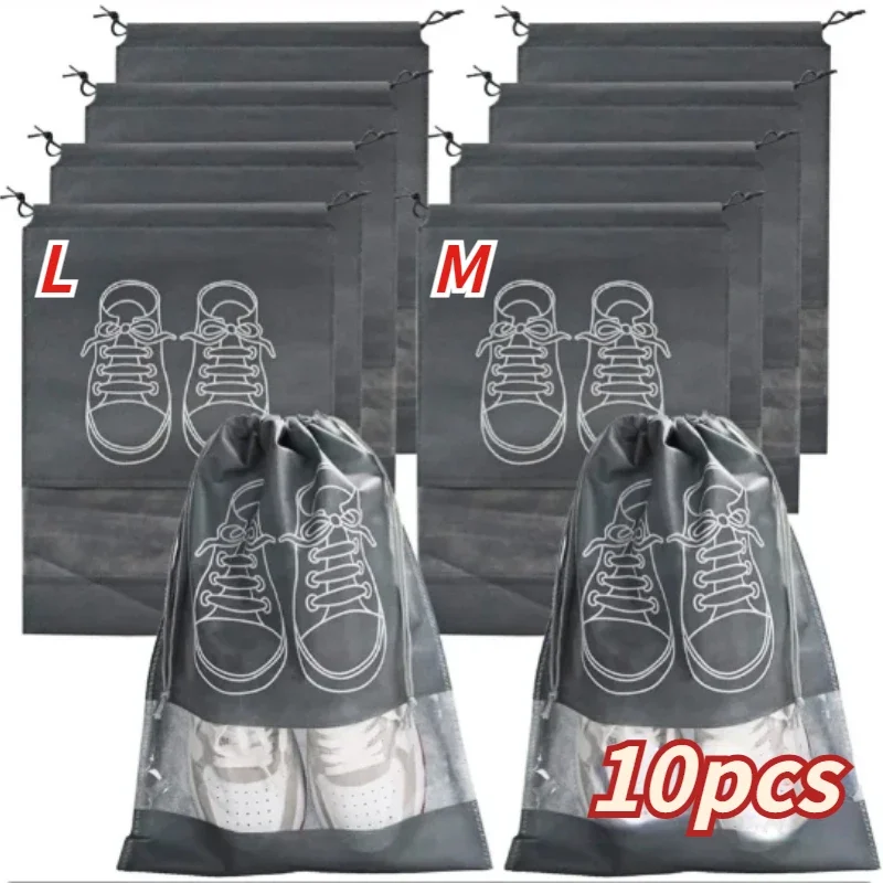 

5/10pcs Shoes Storage Bag Closet Organizer Non Woven Travel Portable Bag Waterproof Pocket Clothing Classified Draw Hanging Bag