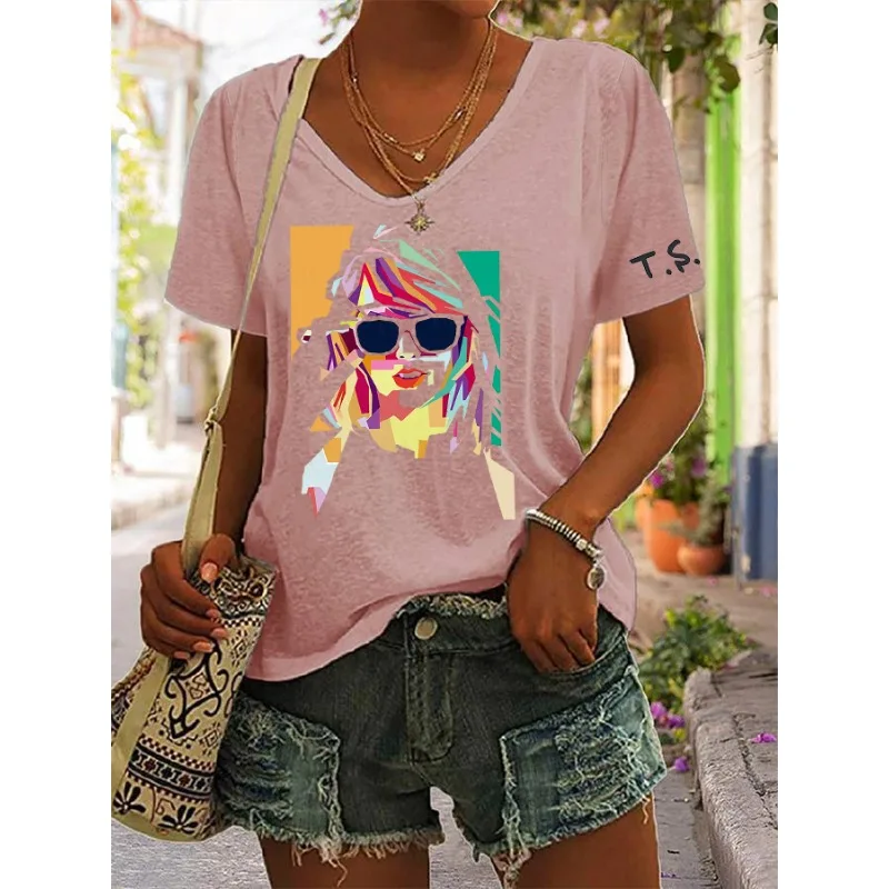Pride Month Gift Women's Summer Casual V-neck Short sleeved Printed T-shirt