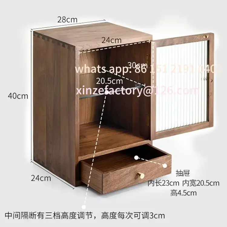 

Customizable Walnut table top drawer storage Solid wood small teacups hand wooden storage cabinet
