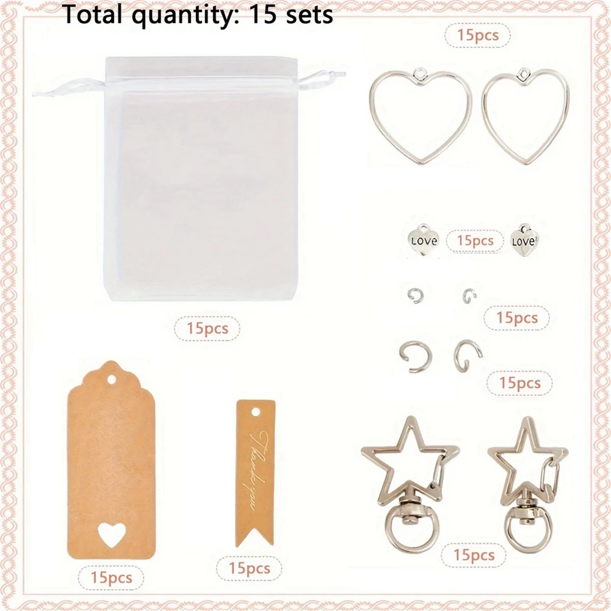 ABJZ Aksesori Gantungan Kunci Indah dengan Label Terima Kasih Tas Transparan Pembuatan Perhiasan DIY Cocok untuk Pernikahan