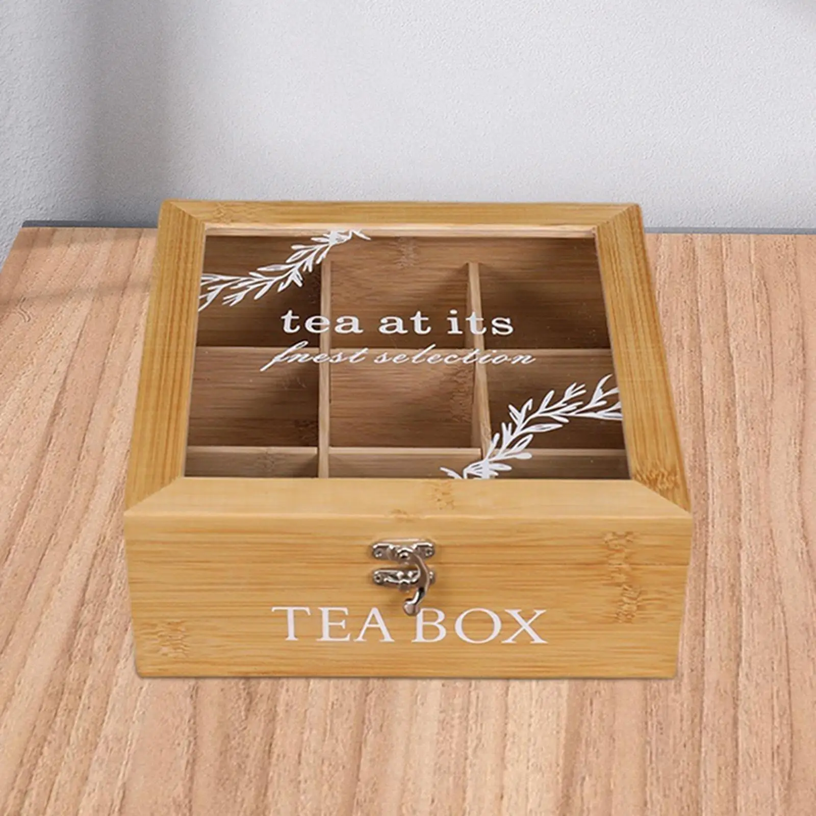 Tea Holder 9 Grid with Transparent Lids Storage Compartments Cabinets Jewelry