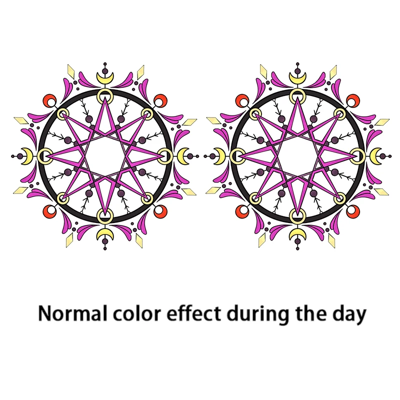 ملصقات وشم مؤقتة يمكن التخلص منها على تصميم الشمس والقمر والنجوم، تتوهج في الظلام، مقاومة للماء والعرق.