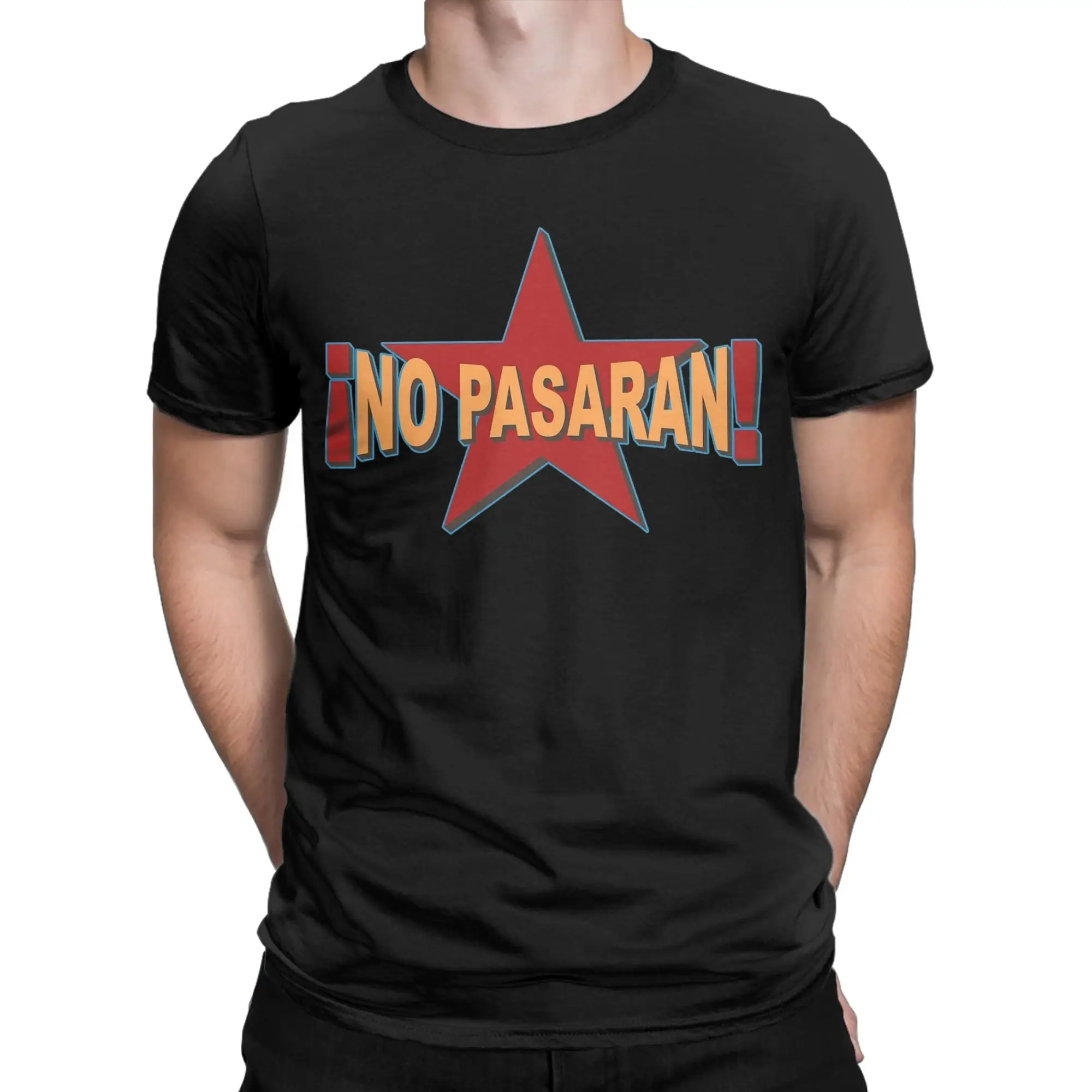 No Pasaran Retro T-Shirt Men Women  Novelty 100% Cotton Tees Round Neck Short Sleeve T Shirts Graphic Clothing