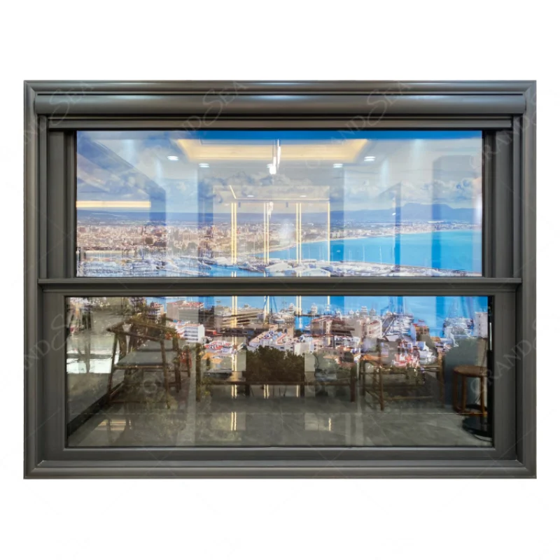 Custom. aluminum window double glass large size aluminum frame single hung automatic vertical slide lift up window