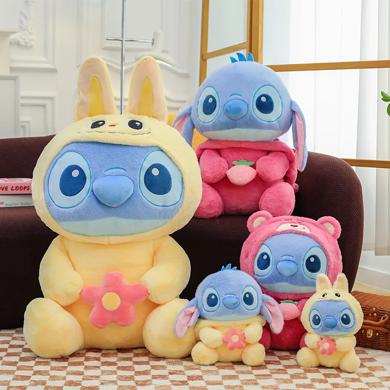 Disney Stitch Plush Toy Strawberry Bear Style Stitch Transforms Into A Rag Cloth To Exchange For Doll Batch Anime Pillows Doll