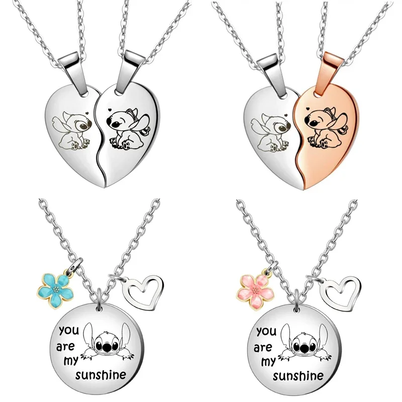 

Disney Lilo Stitch Cartoon Necklace Stainless Steel Cute Figure Stitch Heart Pendant Neck Chain Jewelry Kids Toys Birthday Gifts