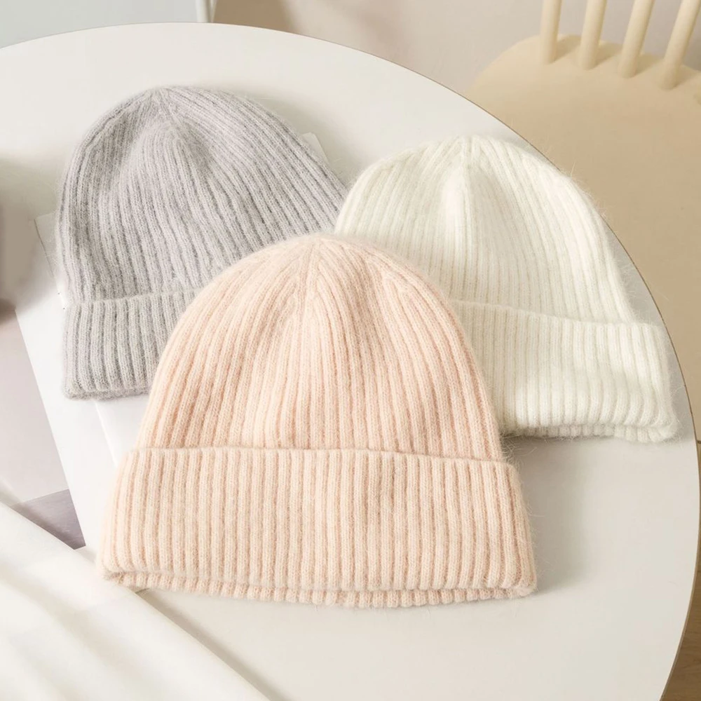 Hat Women Winter Beanie Angora Knit Solid Color Autum Warm Accessory For Cold Weather Outdoor Skiing Sports Holiday