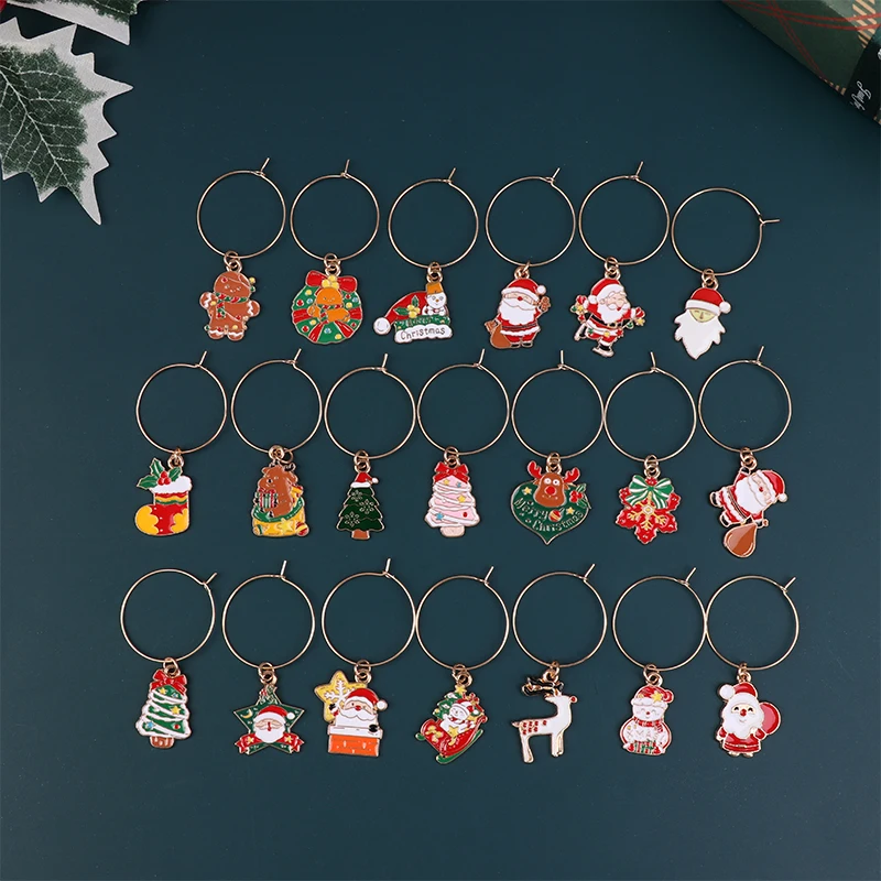 20Pcs/bag Christmas Wine Glass Markers Wine Charms Holiday Drink Marker Charms For Wine Glasses