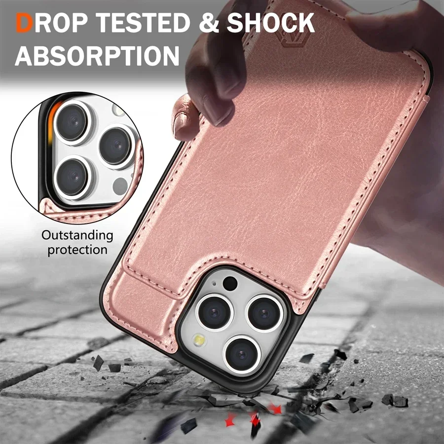 Wallet RFID Blocking Layer Protect Anti-Theft Magnetic Leather Cover For iPhone 16 Pro Max 15 Plus 14 13 12 11 SE 2 X XS XR 8 7