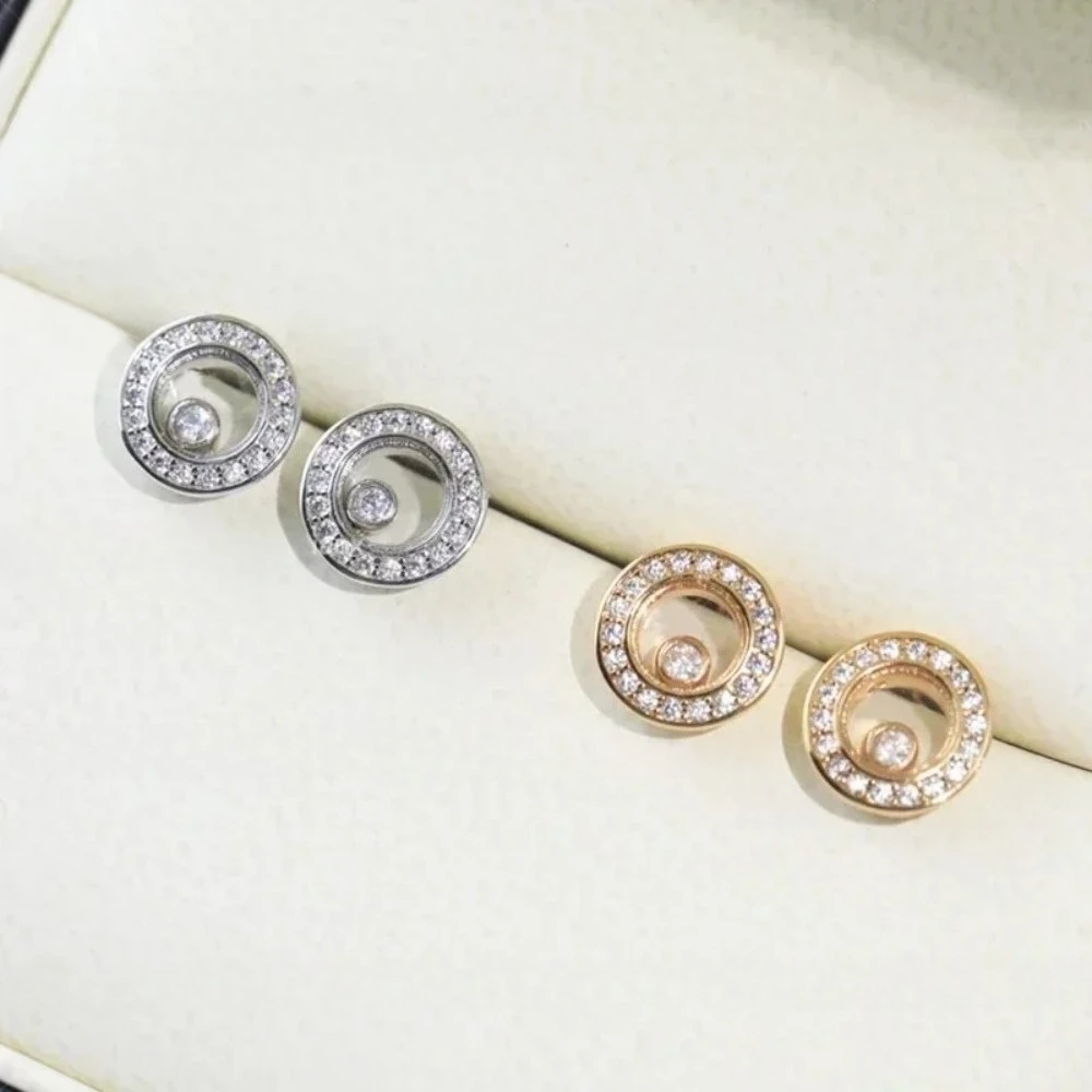 

ZH Hot classic 925 sterling silver round single diamond earrings for ladies delicate luxury brand jewelry party Christmas gifts