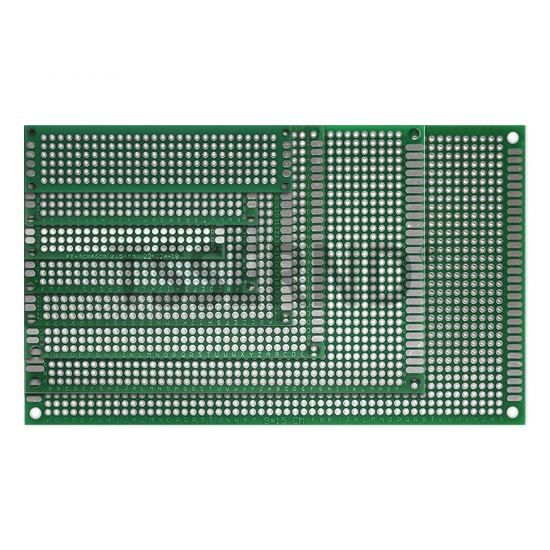Schede a circuito stampato bifacciali 2x8/3x7/4x6/5x7/7x9/8x12/9x15cm per progetti fai-da-te di saldatura, prototipi PCB, colore verde