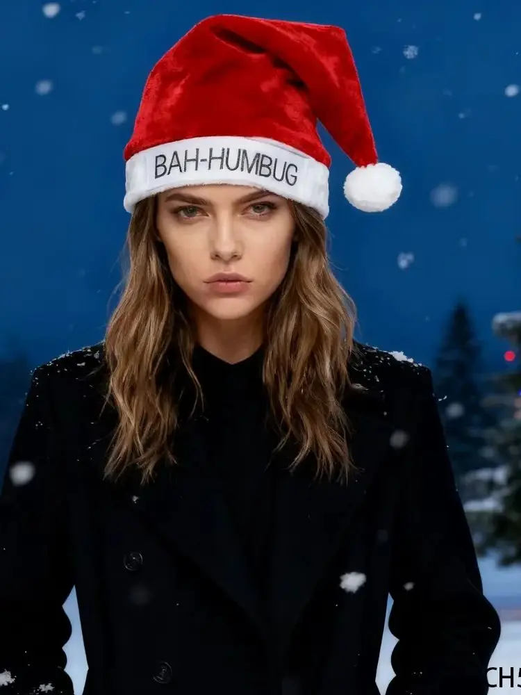قبعة سانتا الحمراء من PESENAR بتصميم مطرز "Bah-Humbug" - إكسسوار عطلة عيد الميلاد الاحتفالي #4