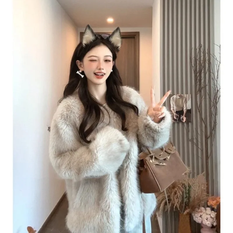 لونين تقليد فرو الثعلب المرأة الفراء المتكاملة معطف قصير الراقية صديقة للبيئة نماذج الشتاء النسائية الجديدة