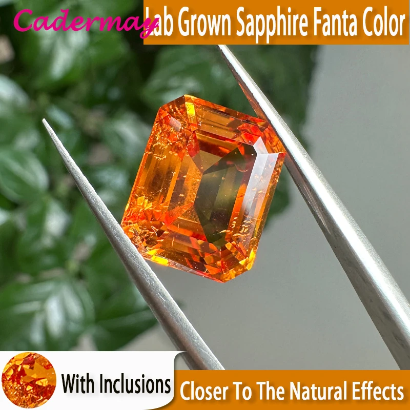CADERMAY Fanta Color Lab Grown Sapphire With Inclusions Emerald Shape Loose Stone With Certificate For Jewelry Making DIY