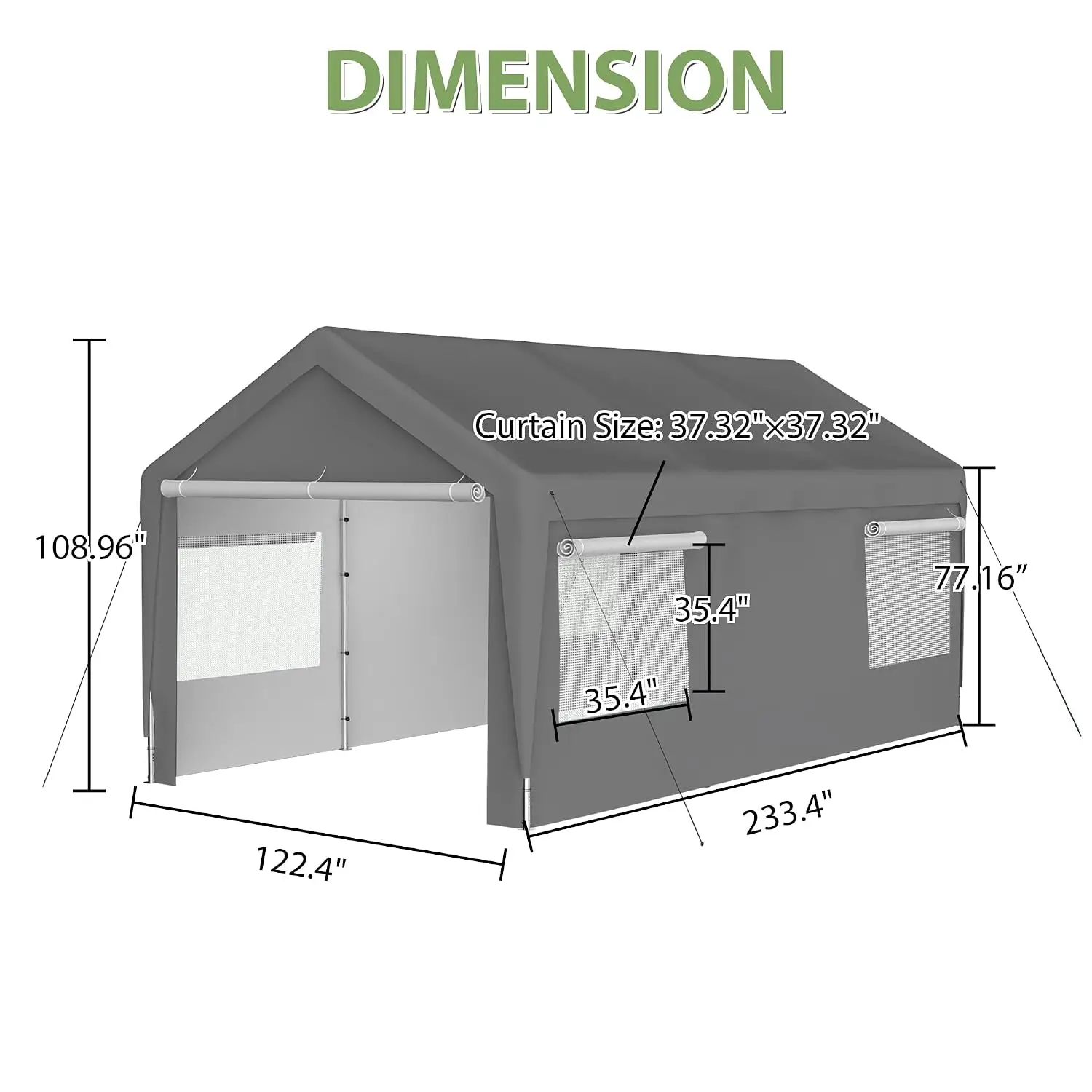 Heavy Duty 10x20 FT Carport Canopy with Removable Sidewalls & Roll-up Ventilated Windows for Boat Vehicle Storage, Customized
