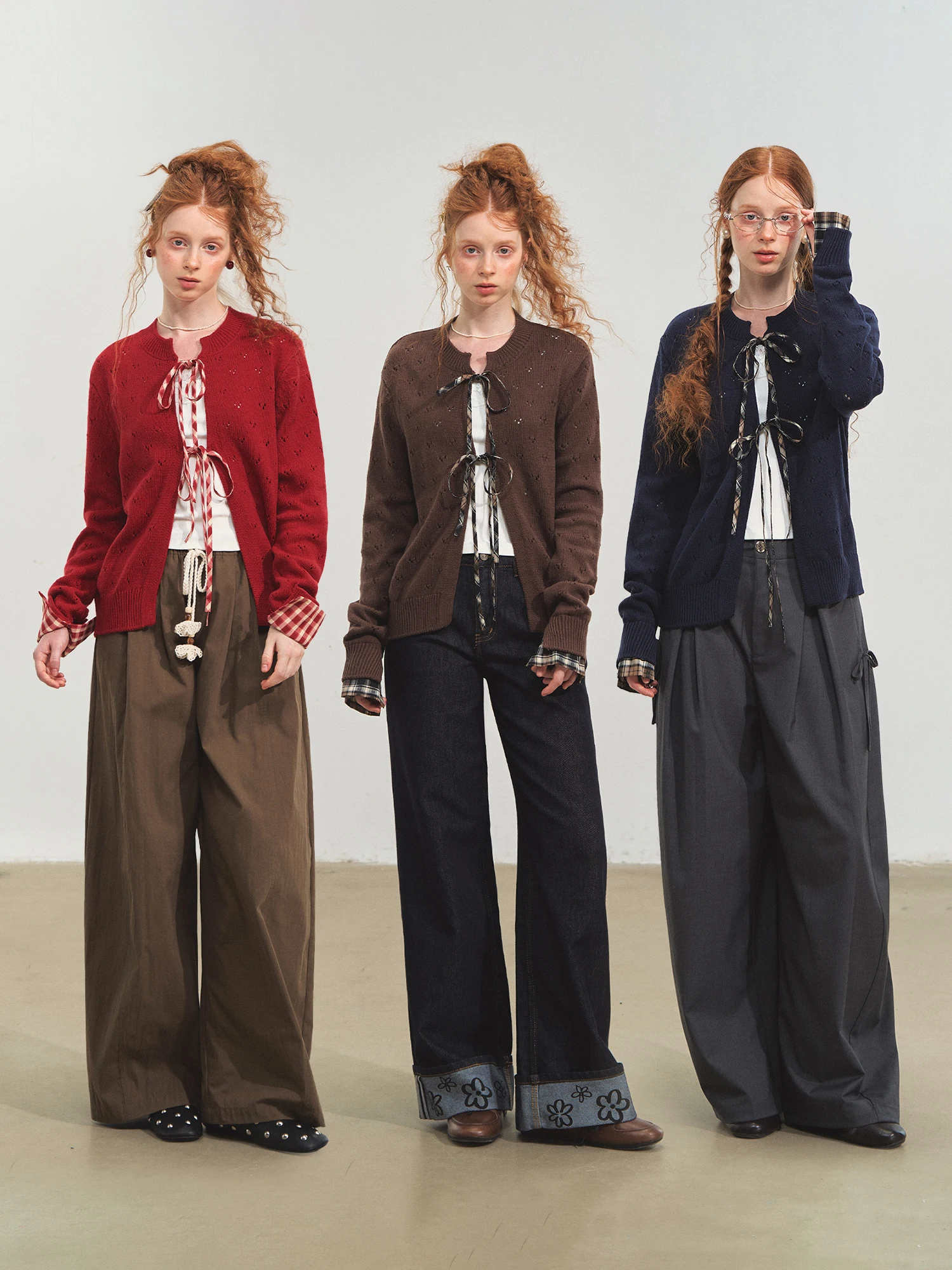 

Винтажный кардиган SOMESOWE в клетку с поясом, женский свободный вязаный хлопковый свитер с бантом, повседневный, с длинными рукавами