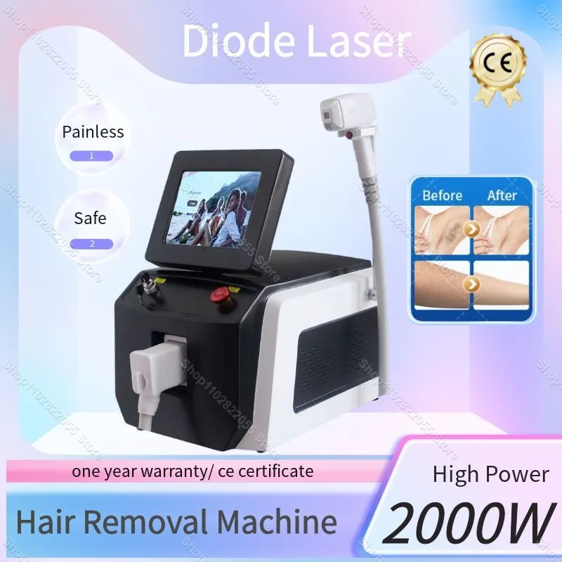 

808 Alexandrite Hair Removal Laser Diode Machine 2000W Ice Platinum Cooling Head Body Face Permanent Painless Epilator