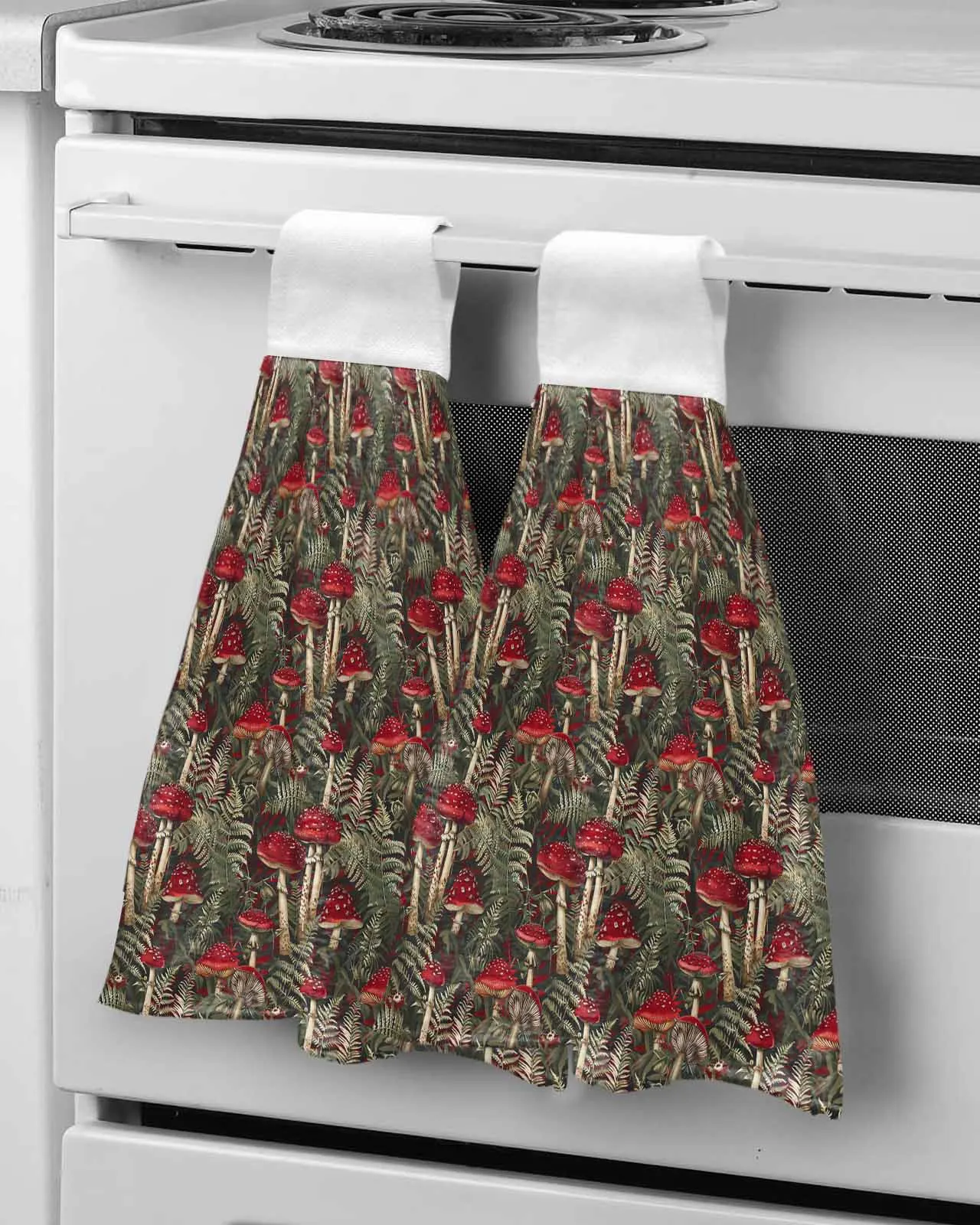 Red Mushroom Fern Hand Towel Soft Absorbent Cloth Dishcloths Hanging Cloth Kitchen Bathroom Accessories