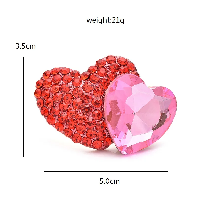 Wuli&baby Shining Crystal Double Heart Brooches For Women Red Pink Beautiful Love Casual Party Brooch Pins Gifts