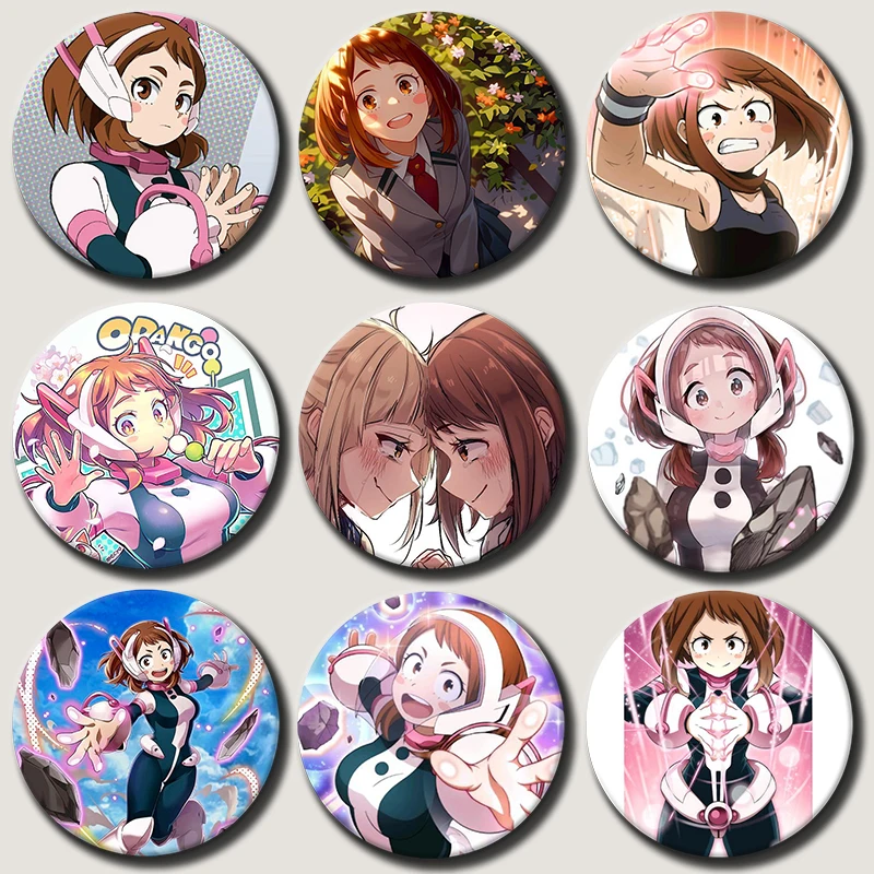 

58mm Anime Character Ochaco Uraraka Soft Button Pin Hero Cartoon Brooch Creative Badge for Backpack Clothes Decoration Gift