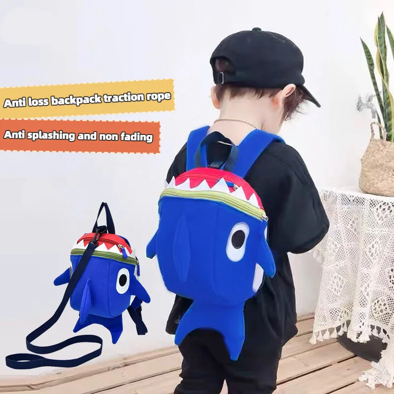 

2023 Summer New Lost Prevention Children's Backpack Cartoon Shark Kindergarten Backpack Traction Rope Cute Backpack Baby Bags